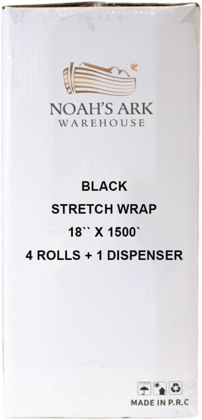 18" x 1500' 60 Gauge 4 Rolls Stretch Wrap Black