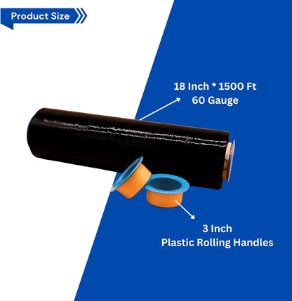 18" x 1500' 60 Gauge 4 Rolls Stretch Wrap Black
