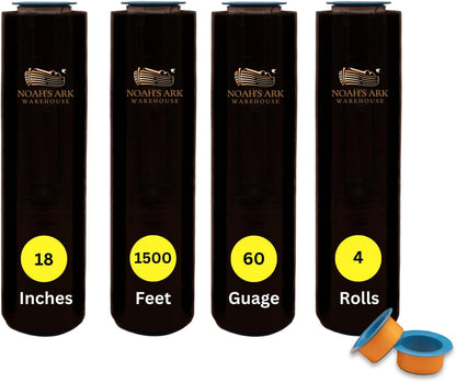 18" x 1500' 60 Gauge 4 Rolls Stretch Wrap Black