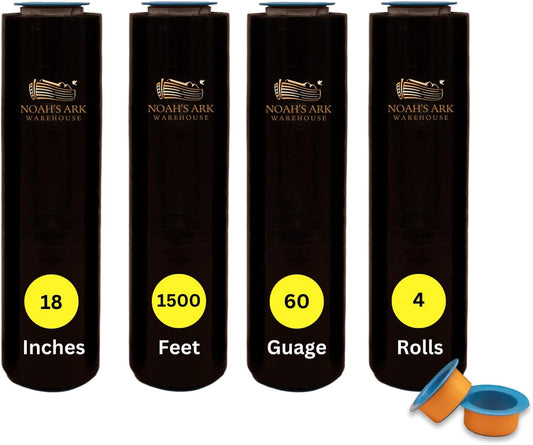 18" x 1500' 60 Gauge 4 Rolls Stretch Wrap Black