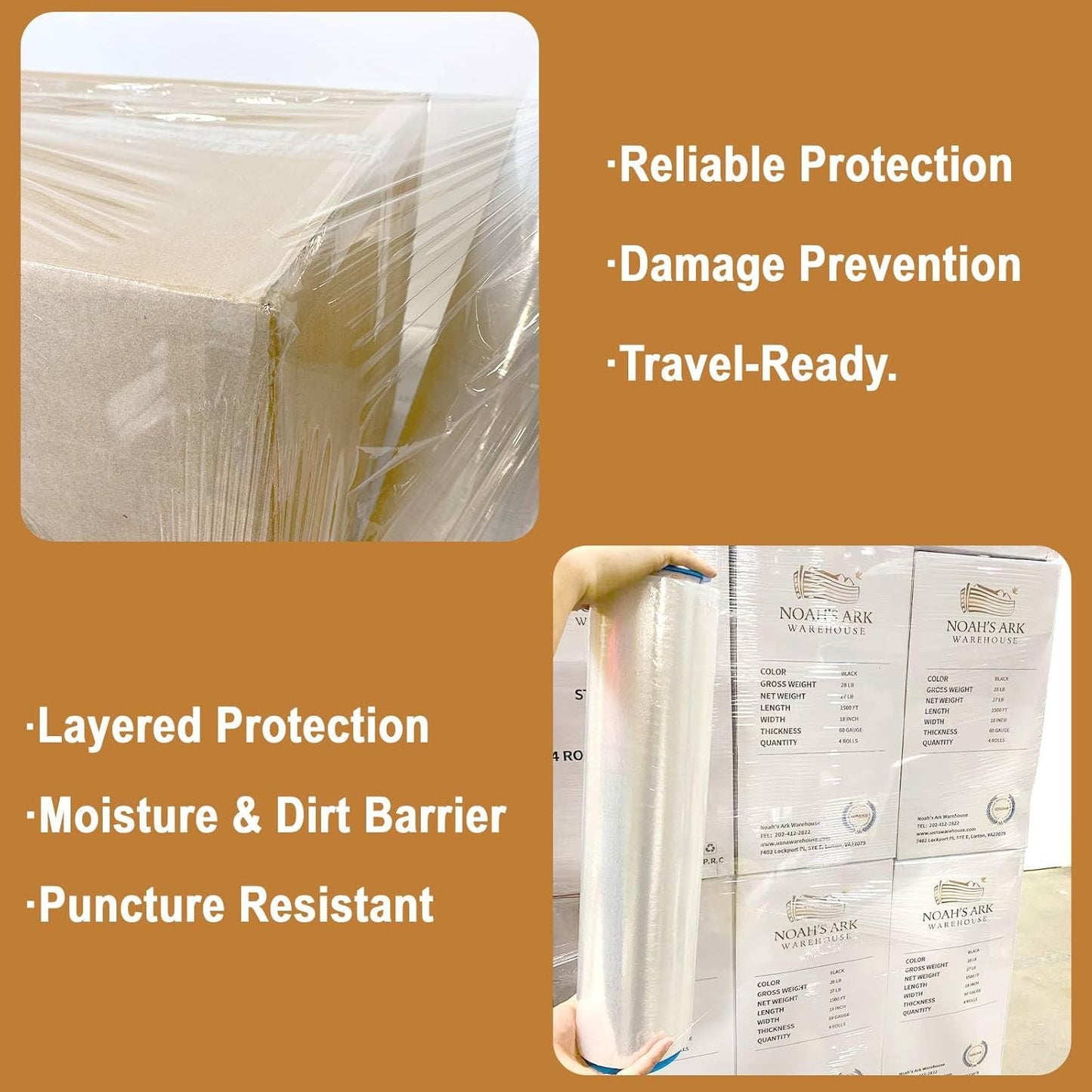 18" x 1100' 80 Gauge 4 Rolls Stretch Wrap Clear
