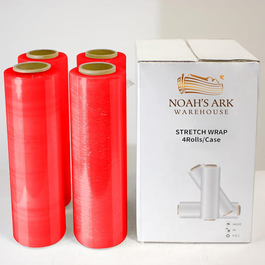 18” x 1100’ Stretch Wrap (60 Gauge, 4 Rolls, Red) – Industrial Pallet Wrap for Warehouse & Moving Supplies