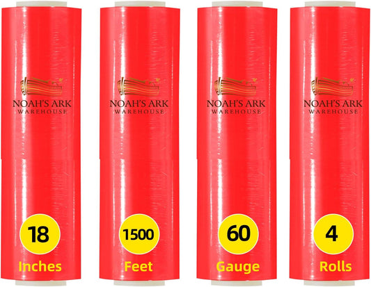18" x 1100' 60 Gauge 4 Rolls Stretch Wrap Red