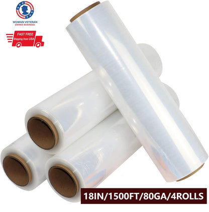 18" x 1500' 80 Gauge 4 Rolls Stretch Wrap for Pallet Hand Shrink Wrap